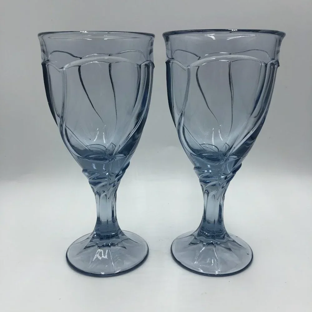 Blue Glass Goblets Set of 2 Collectible Decorative Elegant Drinkware
